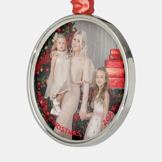 フォトラウンドクリスマスオーナメントカスタム休日 メタルオーナメント (左)