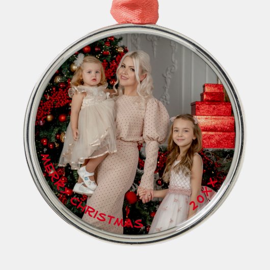 フォトラウンドクリスマスオーナメントカスタム休日 メタルオーナメント (正面)