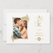フォトラグジュアリーフェイクゴールデンモダンボタニカルフレーム 招待状 (正面)