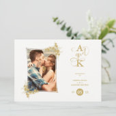 フォトラグジュアリーフェイクゴールデンモダンボタニカルフレーム 招待状 (スタンド正面)