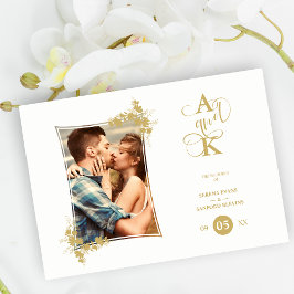 フォトラグジュアリーフェイクゴールデンモダンボタニカルフレーム 招待状