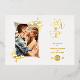 フォトラグジュアリー実在ゴールデンモダンボタニカルフレーム 箔招待状