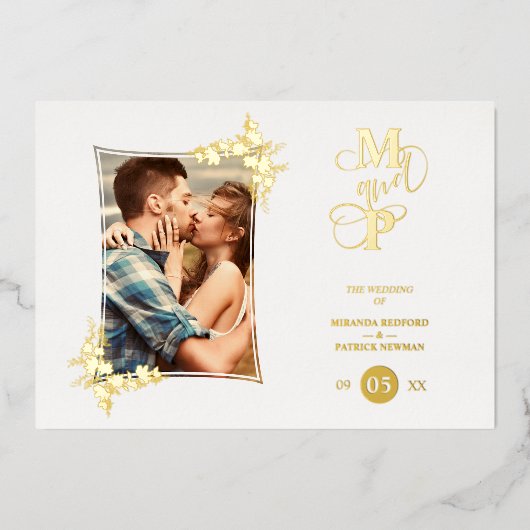 フォトラグジュアリー実在ゴールデンモダンボタニカルフレーム 箔招待状 (正面)