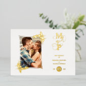 フォトラグジュアリー実在ゴールデンモダンボタニカルフレーム 箔招待状 (立ち正面)