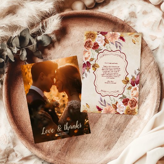 フォトラストテラコッタの花がオレンジ結婚色の サンキューカード