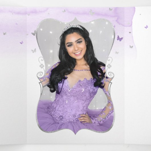 フォトラスペインのイトパープルとシルバーキンセアニェラ 三つ折り招待状 (内部中)