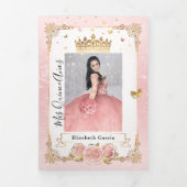 フォトラスペインのイトピンクと金ゴールドキンセアニェラ 三つ折り招待状 (カバー)