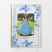 フォトラスペインのイトブルー金ゴールドバラキンセアニェラ 三つ折り招待状 (カバー)