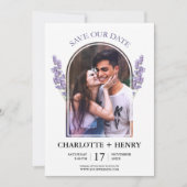 フォトラバエレガントンダー日付の保存招待状 セーブザデート (正面)