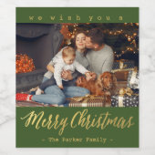 フォトラベル金ゴールド「Merry Christmas」緑 ワインラベル (シングルラベル)