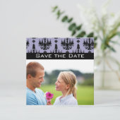 フォトラベンダーとブラックシャンデリア日付を保存 招待状 (スタンド正面)