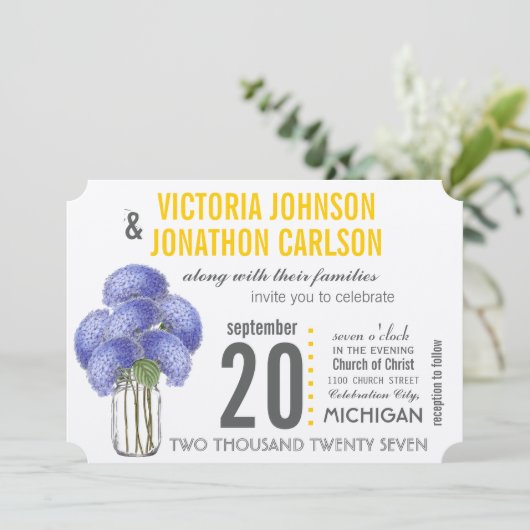 フォトラベンダーイエローアジェ結婚アMason Jar's 招待状 (スタンド正面)