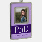 フォトラベンダーパープルネームPhD卒業 シルバープレートフレームオーナメント (右)
