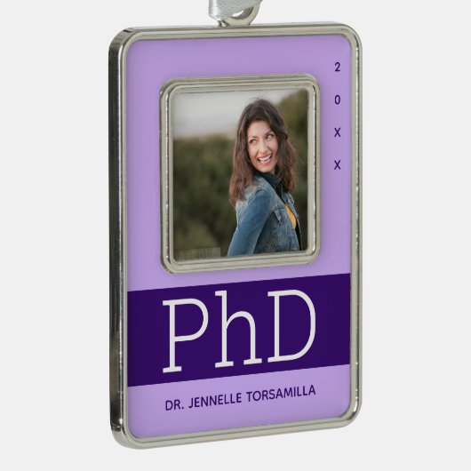 フォトラベンダーパープルネームPhD卒業 シルバープレートフレームオーナメント (右)