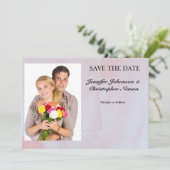 フォトラベンダーミスト大理石日付を保存 招待状 (スタンド正面)