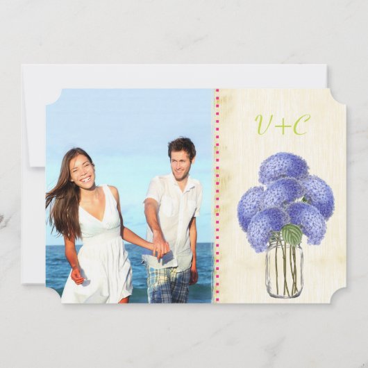 フォトラベンダーライムアジサイ結婚アメイソン 招待状 (裏面)