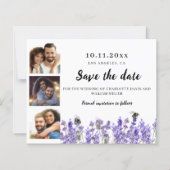 フォトラベンダー花模様ウェディング日付カードを保存 (正面)