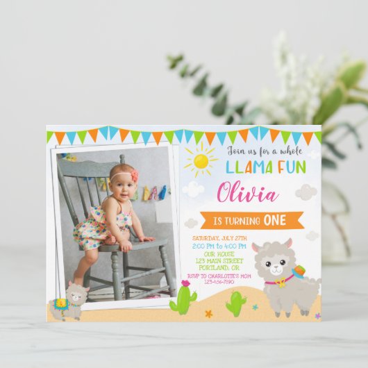 フォトラマの誕生日の招待状アルパカの招待状 招待状 (スタンド正面)