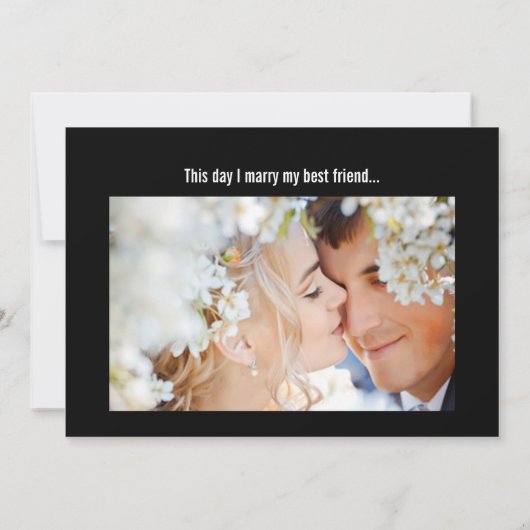 フォトランヌカルスバラモダンタイポグラフィ結婚ズ 招待状 (裏面)