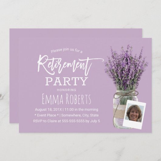 フォトリタイアクラッシーラベンダーフローラジャガーパープル 招待状 (正面/裏面)