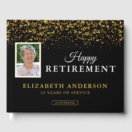 フォトリタイアメントパーティーゲストズブラック&金ゴールドグリッター ゲストブック (正面)