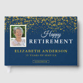 フォトリタイアメントパーティーゲストズブルー&金ゴールドグリッター ゲストブック (正面)