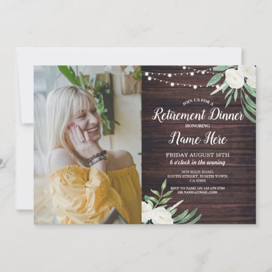 フォトリタイアメントパーティー退職したの木の白い花 招待状 (正面)