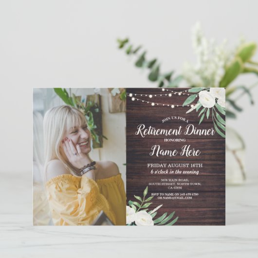 フォトリタイアメントパーティー退職したの木の白い花 招待状 (スタンド正面)