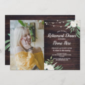 フォトリタイアメントパーティー退職したの木の白い花 招待状 (正面/裏面)