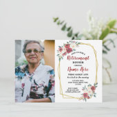 フォトリタイアメントフラワーレッドクリーム金ゴールドウィンター 招待状 (スタンド正面)