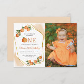 フォトリトルかわいこちゃんオレンジ1st誕生日招待状 招待状 (正面/裏面)