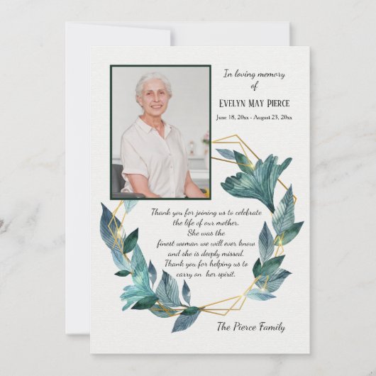 フォトリメンブランス悔やみや弔慰サンキューカード 招待状 (正面)