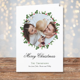 フォトリースのまわりにクリスマスホリデーカード、ブラック シーズンカード