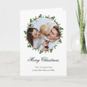 フォトリースのまわりにクリスマスホリデーカード、ブラック シーズンカード (正面)