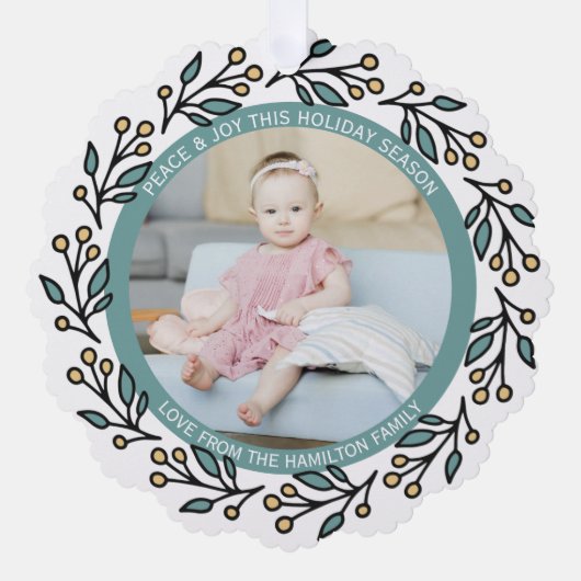 フォトリースフレームパーソナライズされたクリスマス オーナメントカード (正面)