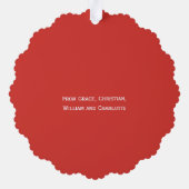 フォトリースフレームパーソナライズされたクリスマス オーナメントカード (裏面)