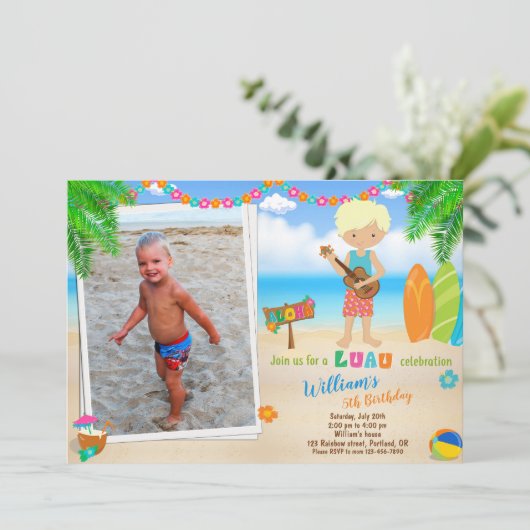フォトルアウ(ハワイ式宴会)の誕生日の招待ハワイアンの招待 招待状 (スタンド正面)