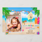 フォトルアウ（ハワイ式宴会）の誕生日の招待ハワイアンの招待 招待状 (正面/裏面)