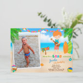 フォトルアウ(ハワイ式宴会)誕生日の招待サマービーチパーティー 招待状 (スタンド正面)
