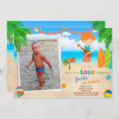 フォトルアウ(ハワイ式宴会)誕生日の招待サマービーチパーティー 招待状 (正面/裏面)