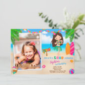 フォトルアウ(ハワイ式宴会)誕生日の招待トロピカルビーチガール 招待状 (スタンド正面)