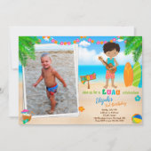 フォトルアウ(ハワイ式宴会)誕生日の招待トロピカルビーチボーイ 招待状 (正面)