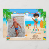 フォトルアウ（ハワイ式宴会）誕生日の招待トロピカルビーチボーイ 招待状 (正面/裏面)