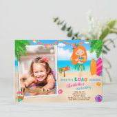 フォトルアウ（ハワイ式宴会）誕生日の招待ハワイアンの女の子ビーチ 招待状 (スタンド正面)