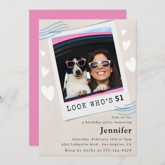 フォトルック誰が51歳の誕生日を迎える 招待状 (正面/裏面)