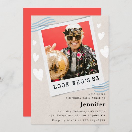 フォトルック誰が83歳の誕生日招待状 招待状 (正面/裏面)