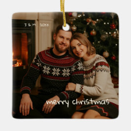 フォトレお洒落ッドドードルクリスマス結婚した セラミックオーナメント