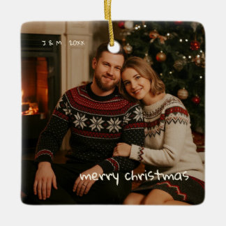 フォトレお洒落ッドドードルクリスマス結婚した セラミックオーナメント