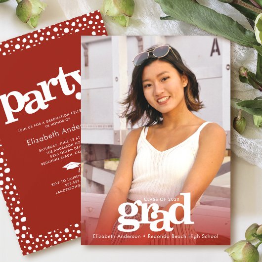 フォトレはっきりしたッドモダンパーティーシンプルエレガントー 招待状