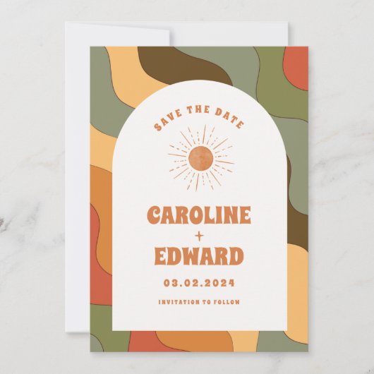 フォトレインボーウェーブグルービー日付Qrコードを保存 セーブザデート (正面)